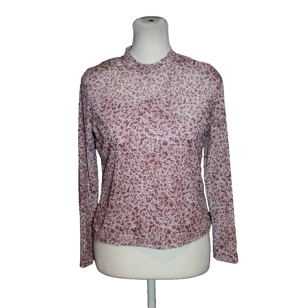 Love Fire Women's Size L Sheer Mesh Turtleneck Top W/ Tank Top Pink Animal NEW